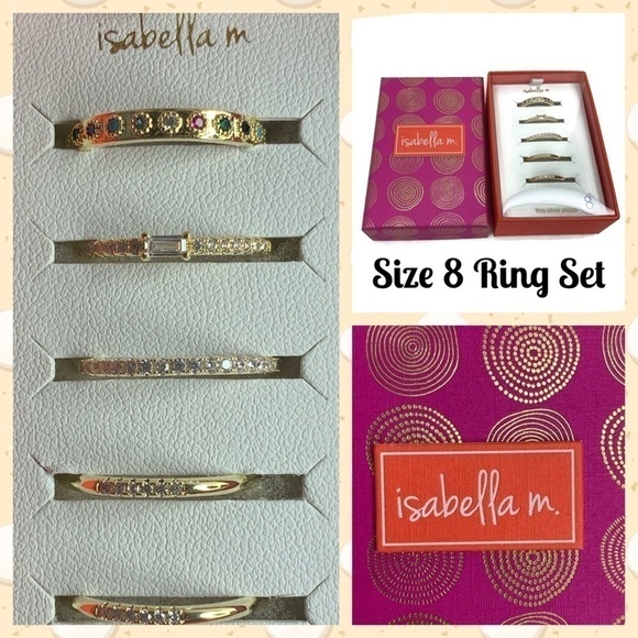 Isabella M. Size 8 Ring Set Gold Plated Box Set 5 - Picture 2 of 6